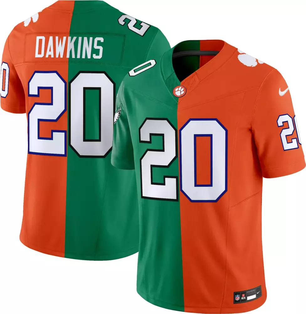 Brian Dawkins 20 Clemson Tigers Jersey Orange Men Split Design Green Vapor Limited
