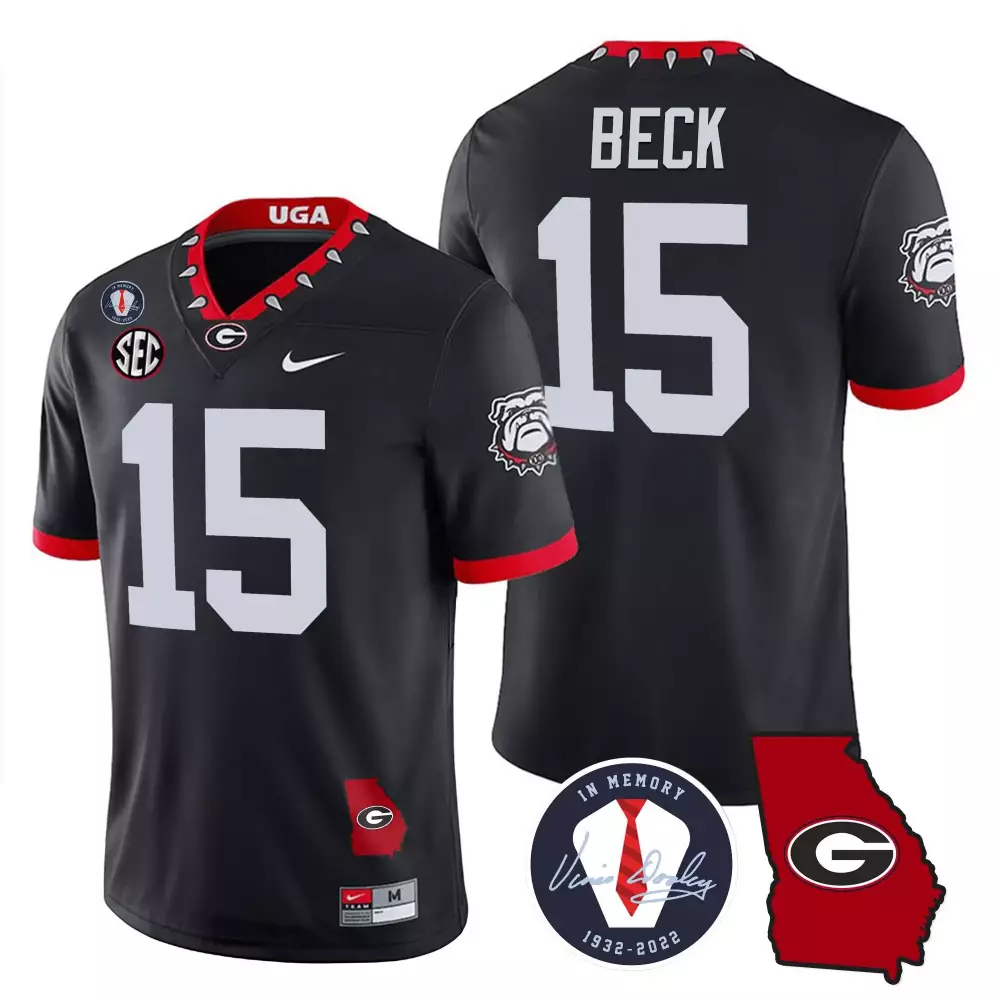 Carson Beck 15 Georgia Bulldogs Jersey Black In Memory Of Vince Dooley Men Red White