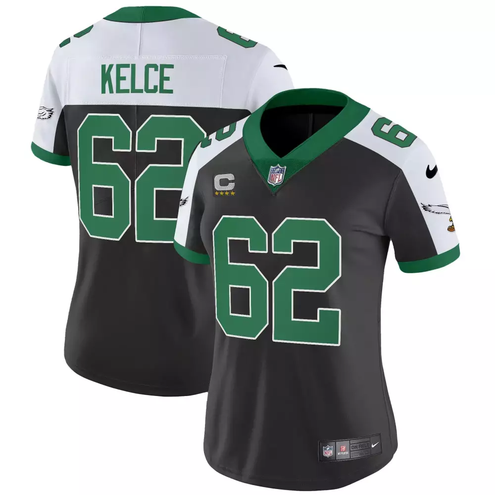 Kelce 62 Eagles Jersey Black Midnight Green Men Alternate Split Design White Vapor