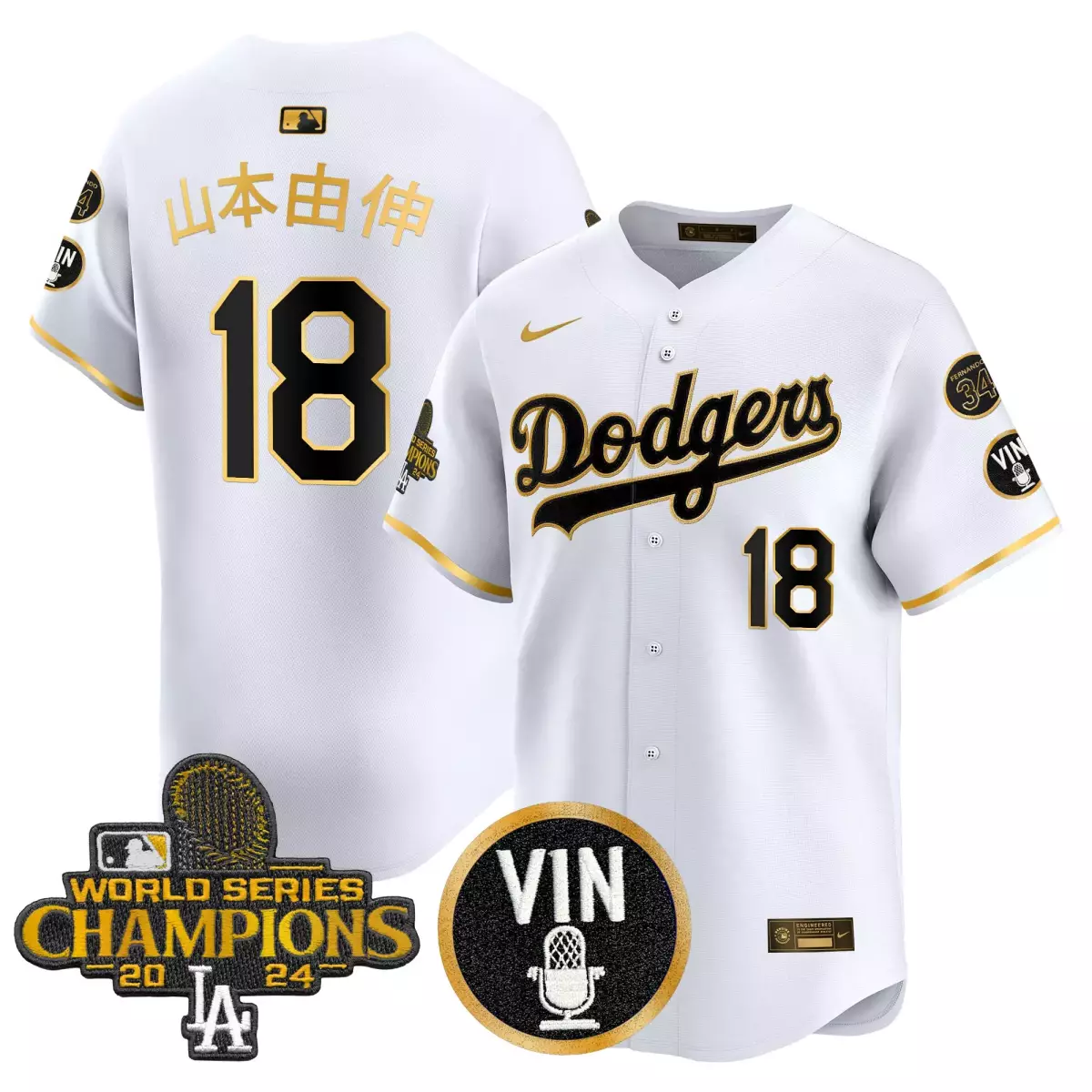Bryant Vin 18 Dodgers Jersey White 2024 World Series Champions Men MLB Black Gold