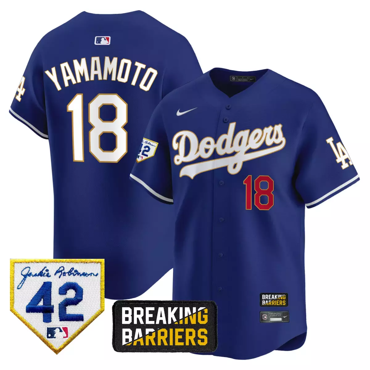 Yoshinobu Yamamoto 18 Dodgers Jersey Blue Jackie Robinson Day 42 Breaking Barriers