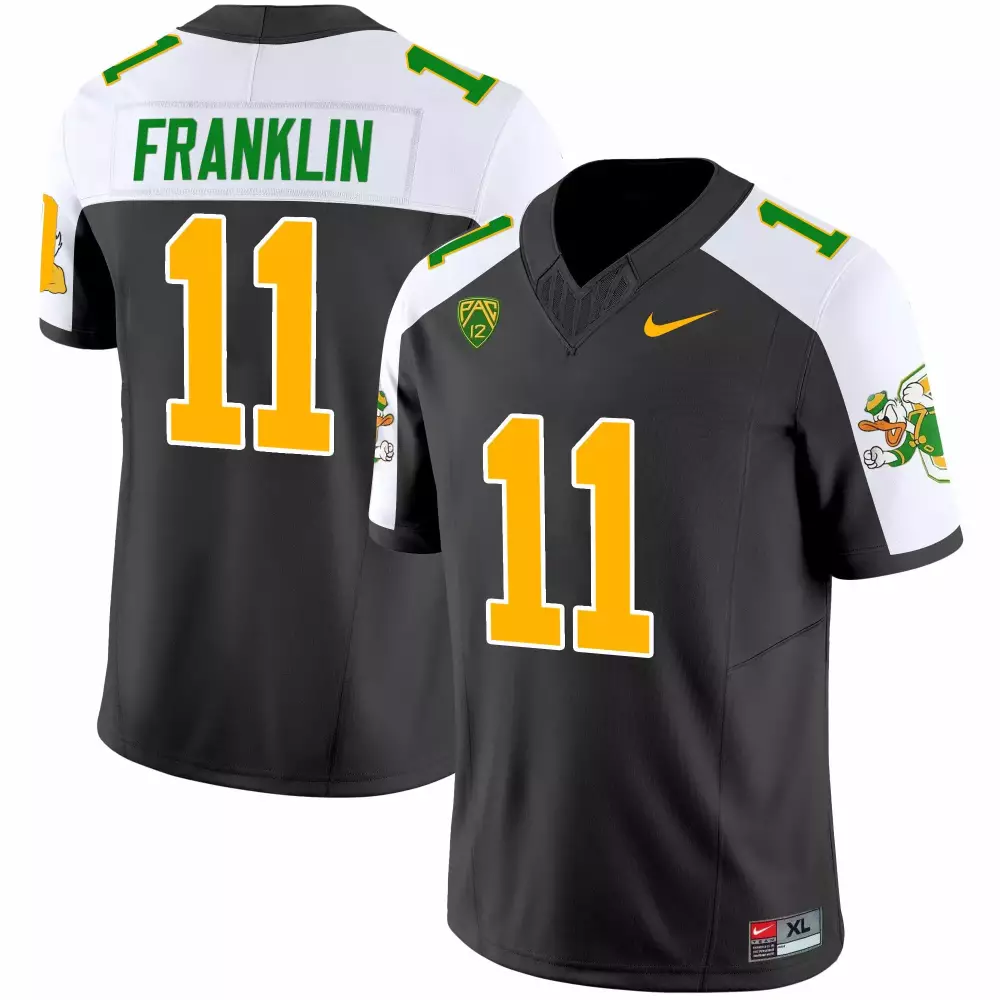 Troy Franklin 11 Oregon Ducks Jersey Black Men White Green Yellow Alternate Throwback
