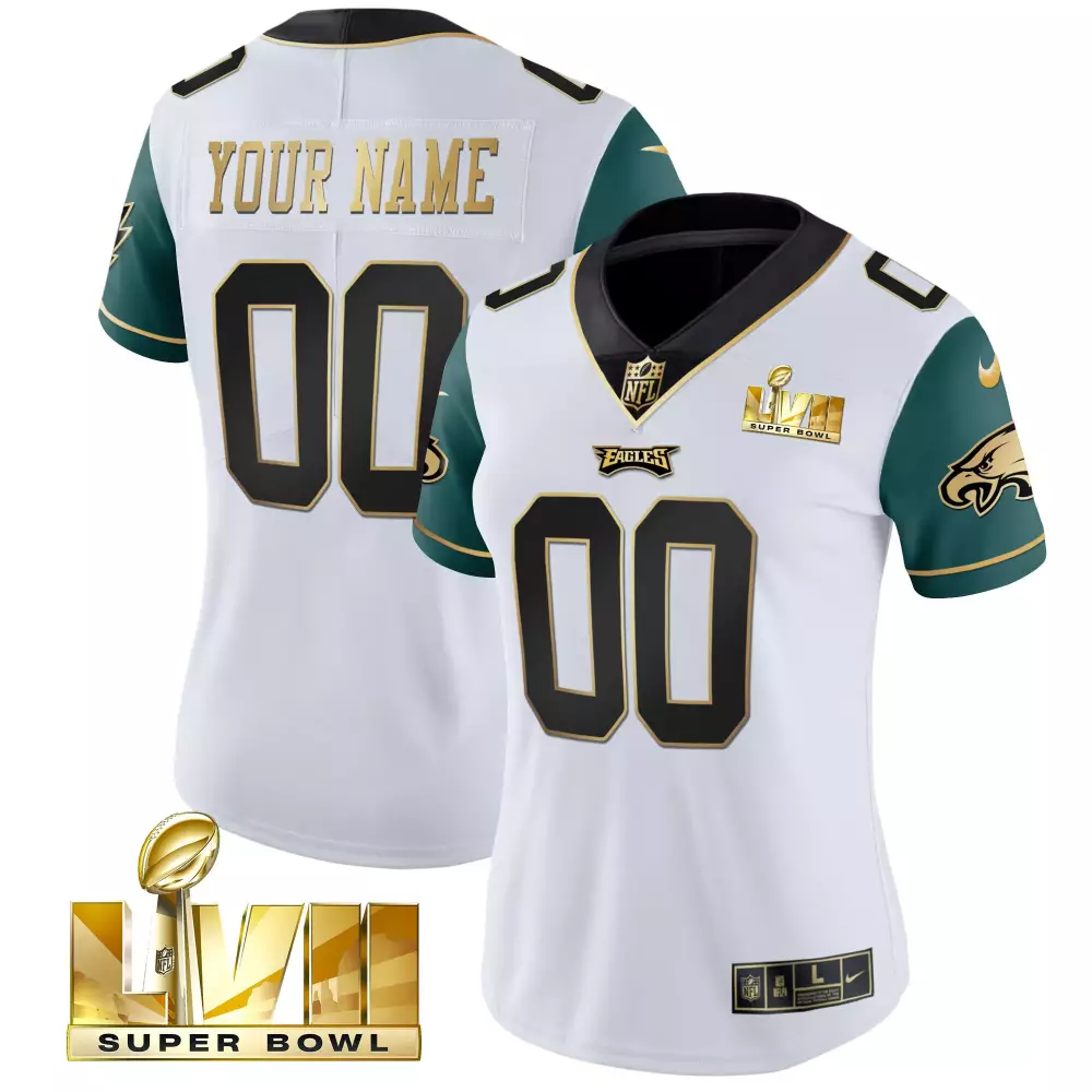 Custom Eagles Jersey White Super Bowl Lvii Women Green Black Gold All Stitched Vapor