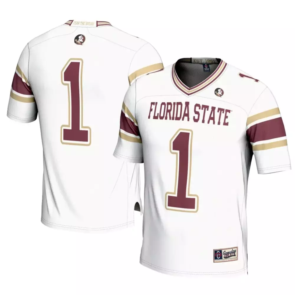 Custom Florida State Seminoles 1 Jersey White Men Maroon Gold Gameday