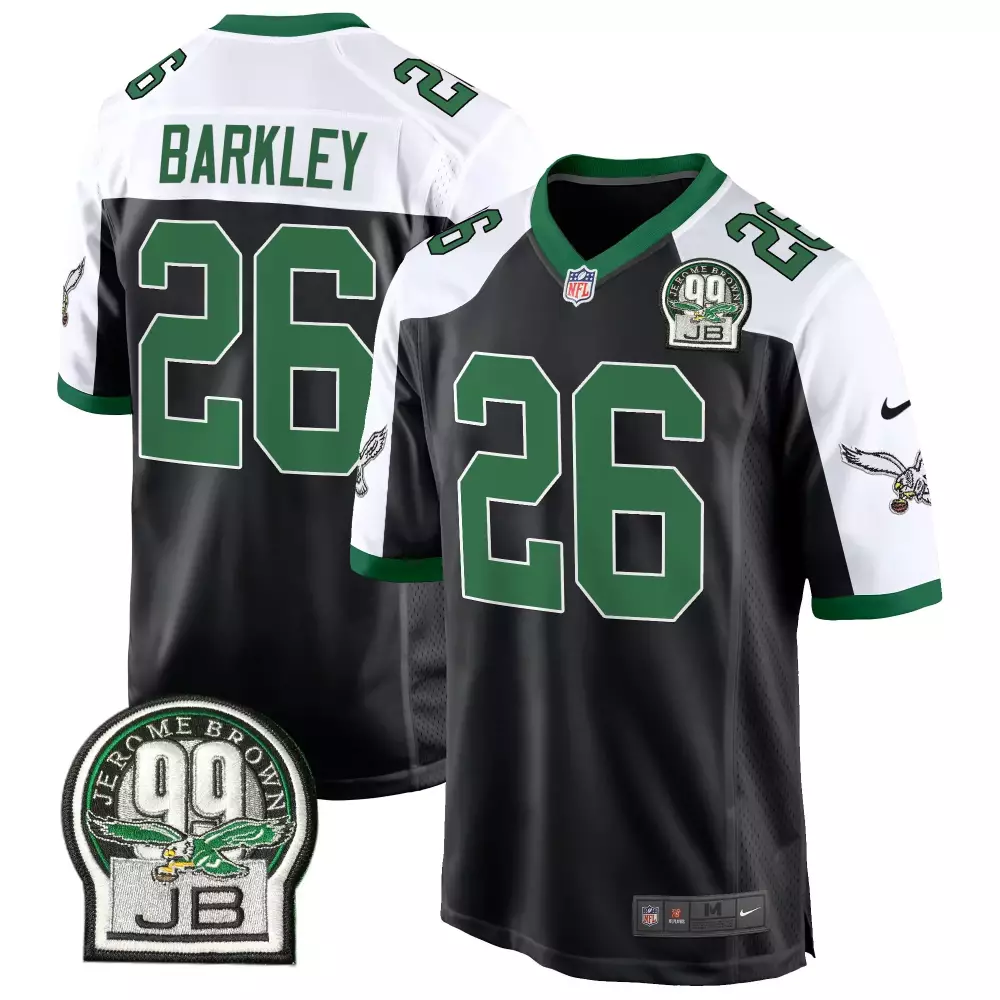 Saquon Barkley 26 Eagles Jersey Black Jerome Brown Memorial 99 Jb Men Alternate White