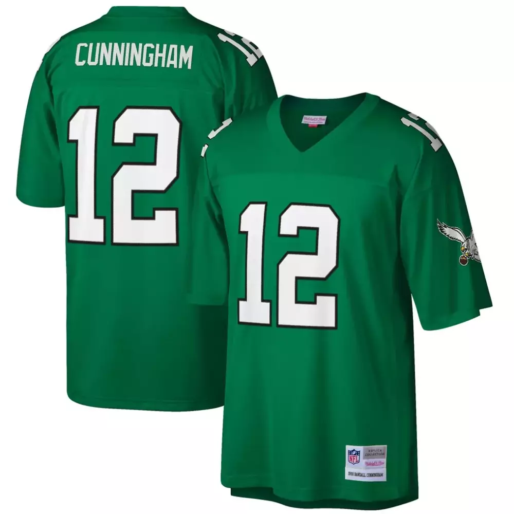 Randall Cunningham 12 Eagles Jersey Green 1989 Mitchell Ness Men Replica White Retired