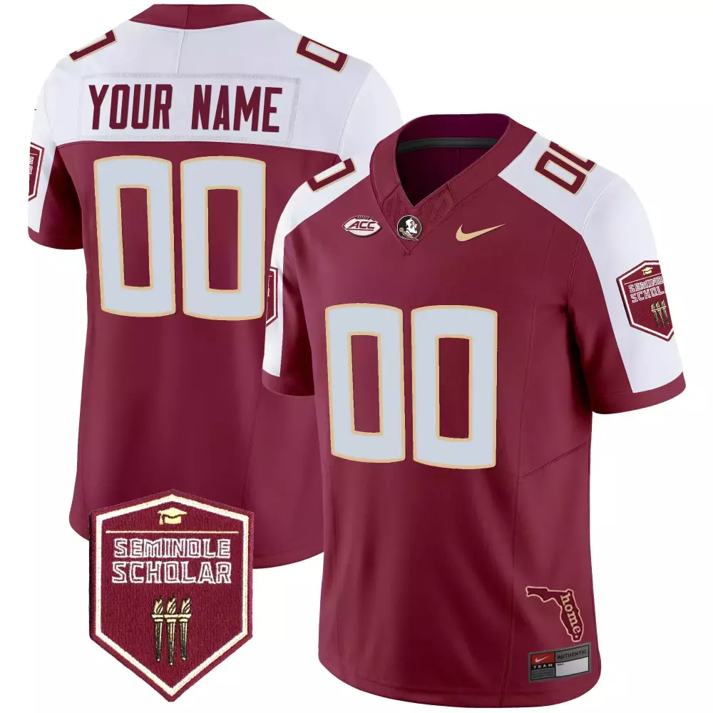 Custom Florida State Seminoles Jersey Maroon Seminole Scholar Men White Gold Alternate