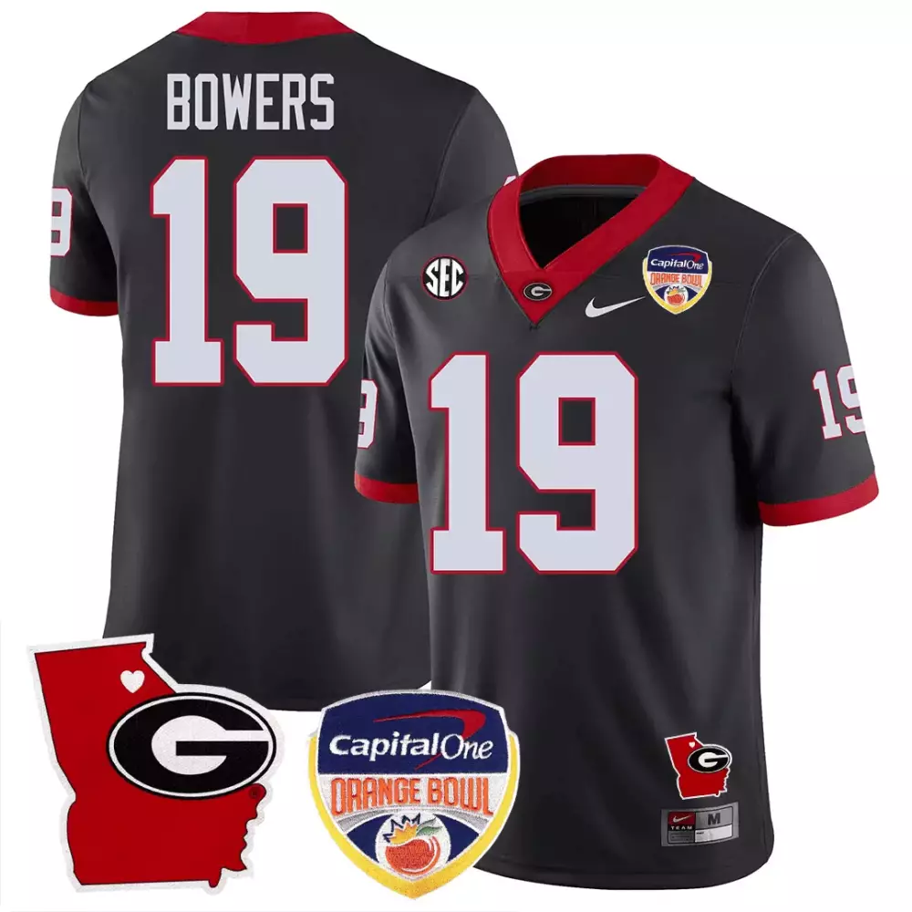Brock Bowers 19 Georgia Bulldogs Jersey Black Capital One Orange Bowl Men Red White