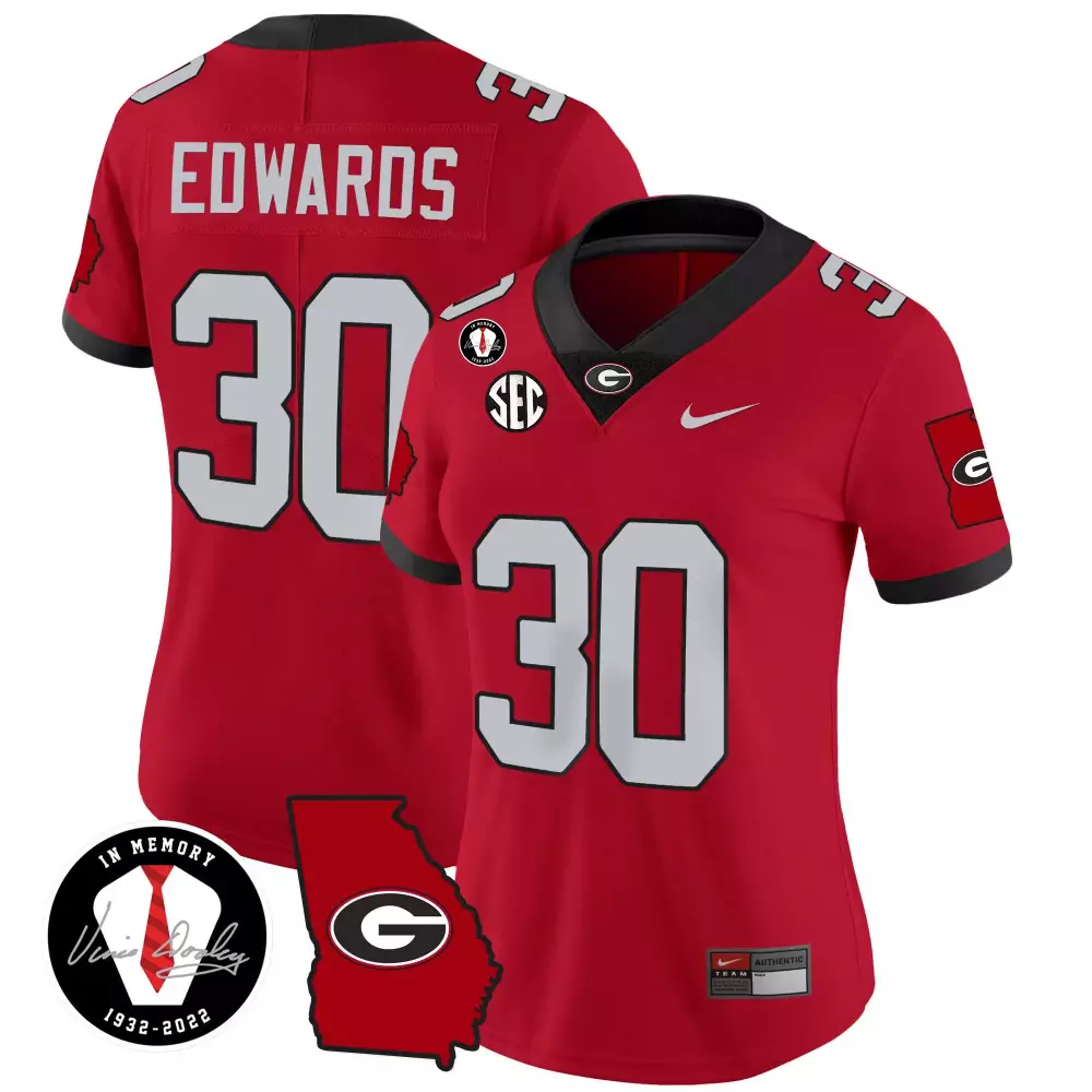Daijun Edwards 30 Jersey Red In Memory Of Vince Dooley 1932-2022 Georgia Bulldogs