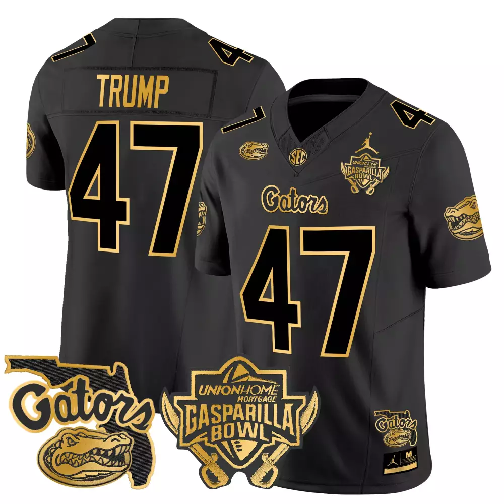 Donald Trump 47 Gators Jersey Black Gasparilla Bowl Men Gold Limited All Stitched