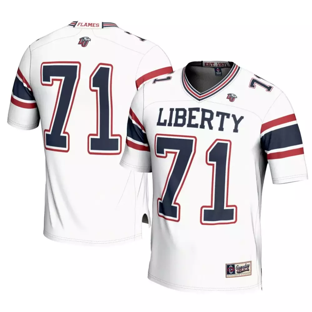 Liberty Flames 71 Jersey White Men Navy Red Gameday