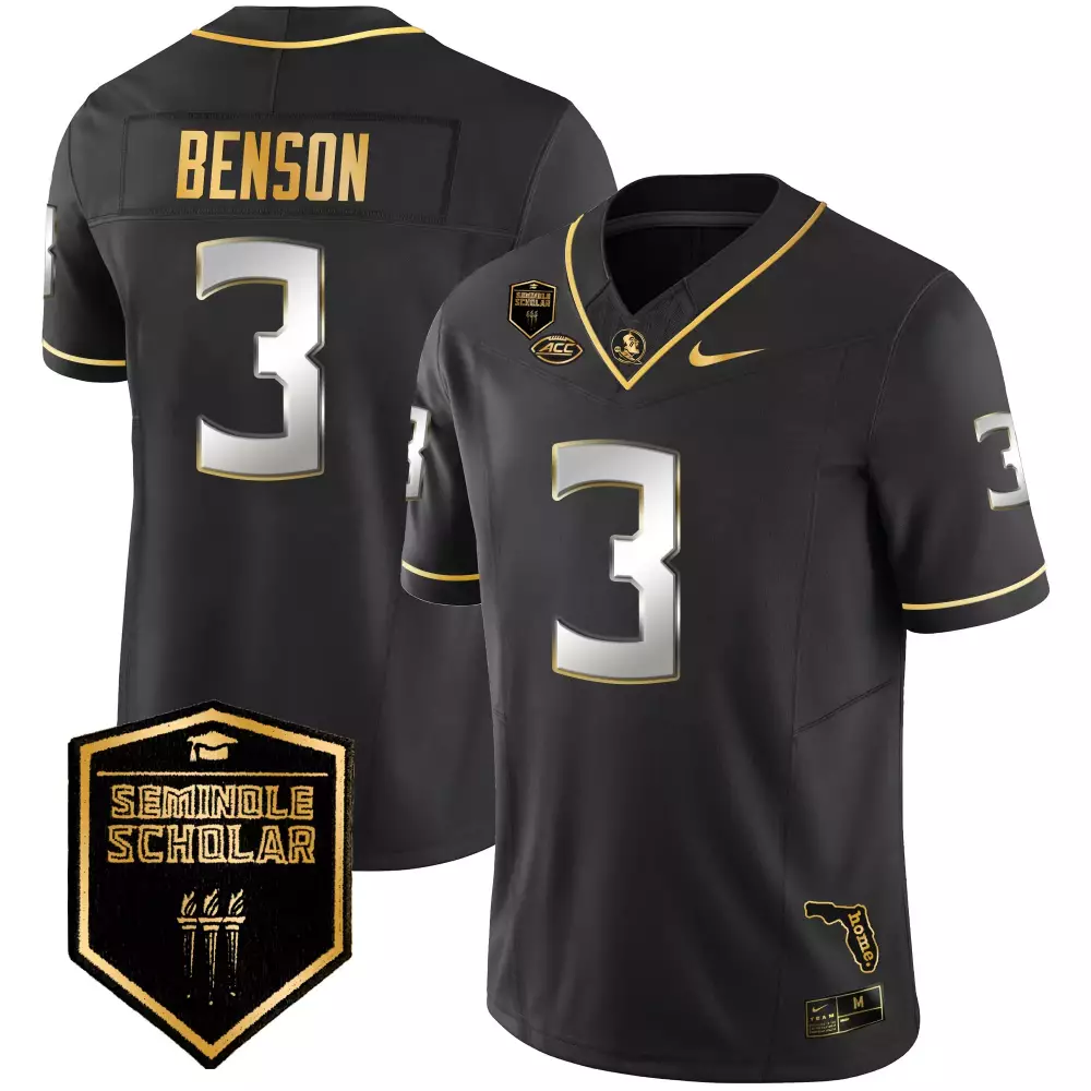 Trey Benson 3 Jersey Black Seminole Scholar Florida State Seminoles Men Gold Silver