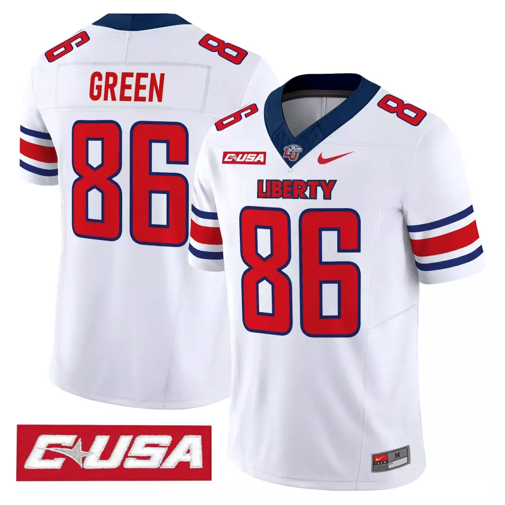 Green 86 Liberty University Jersey White C-usa Men Red Navy Blue Stitched