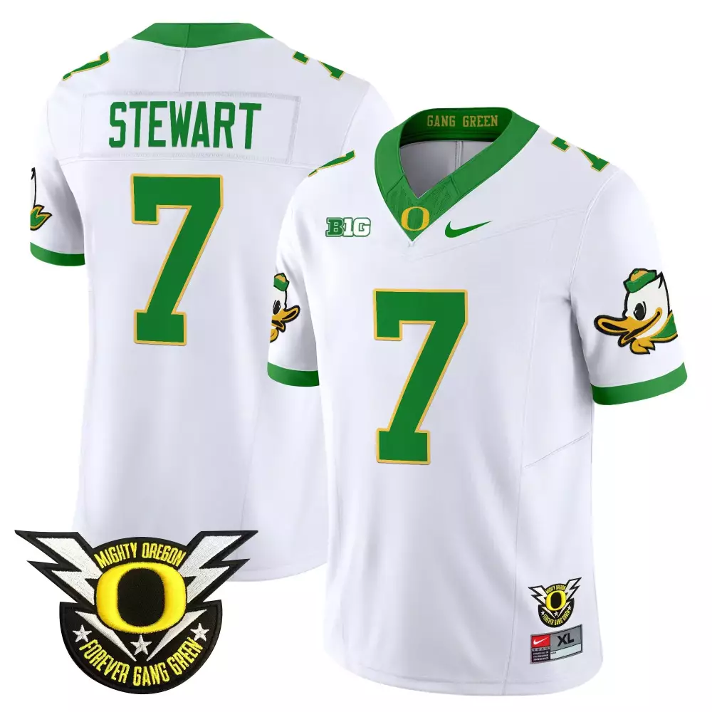 Evan Stewart 7 Oregon Ducks Jersey White Mighty Forever Gang Green Men Yellow Vapor