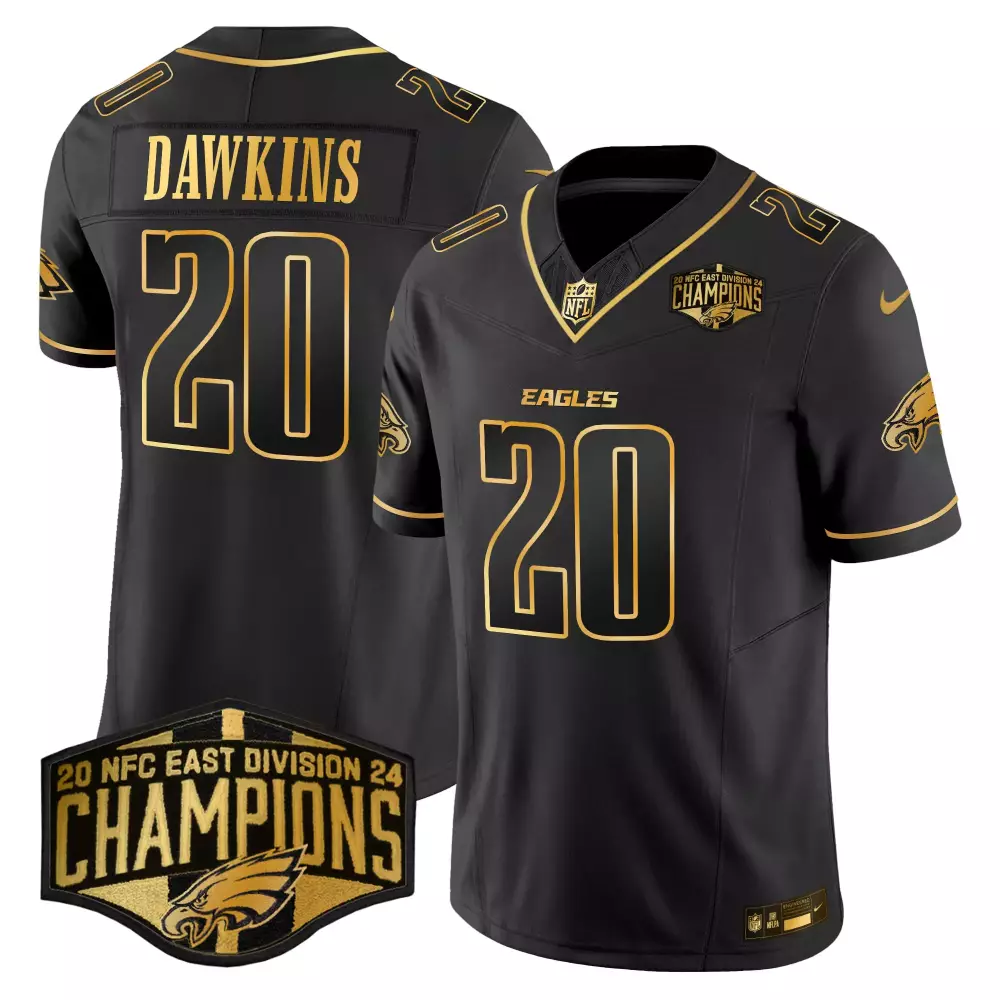 Brian Dawkins 20 Eagles Jersey Black 2020 NFC East Division Champions Men Gold Vapor