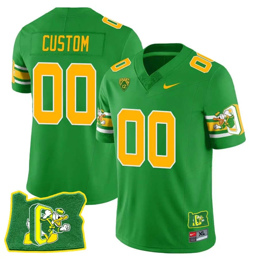 Custom Oregon Ducks Jersey Green Outline Duck Men Yellow White All Stitched Vapor