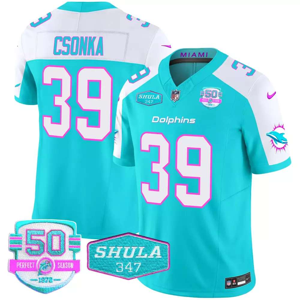 Larry Csonka 39 Miami Dolphins Jersey Teal 50th Perfect Season 1972 Shula 347 Men