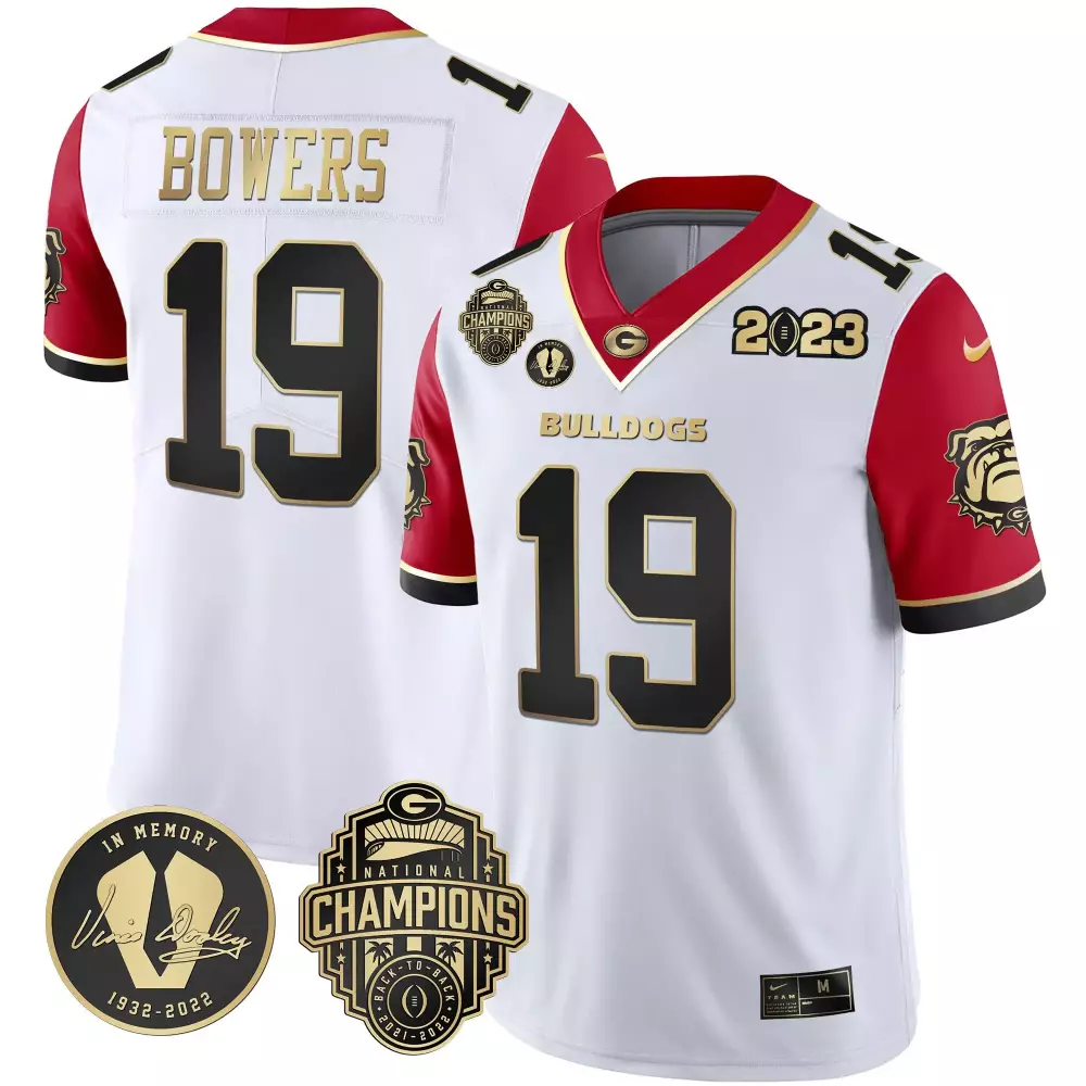 Brock Bowers 19 Georgia Bulldogs Jersey White National Champions 2022 Championship 2023