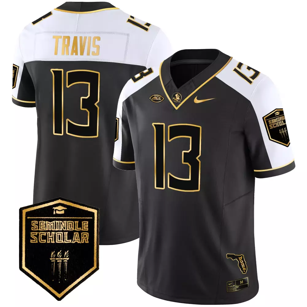 Travis Seminoles 13 Jersey Black Florida State Seminole Scholar Men White Gold Alternate