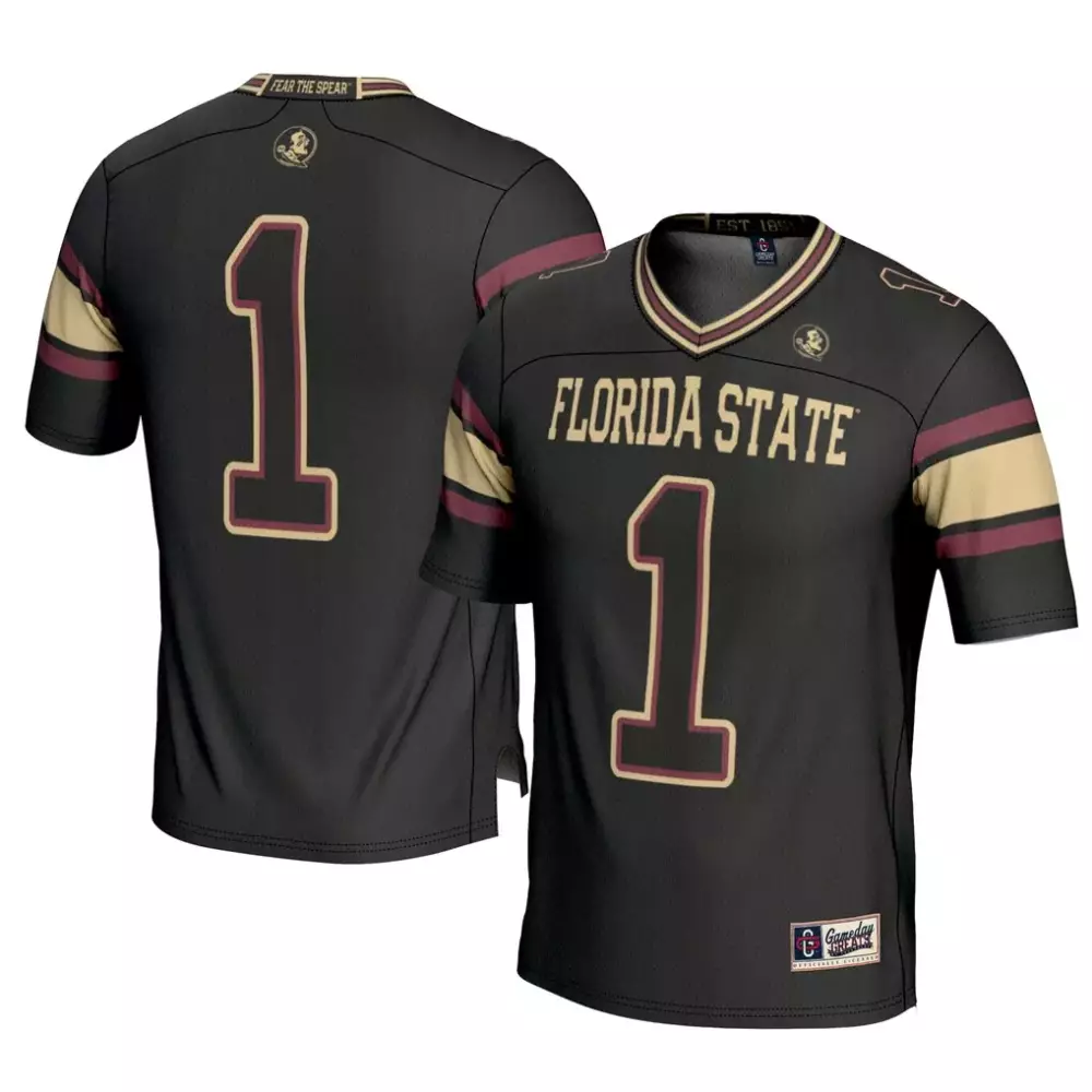 Florida State 1 Jersey Black Seminoles Fear Spear Men Maroon Gold Gameday