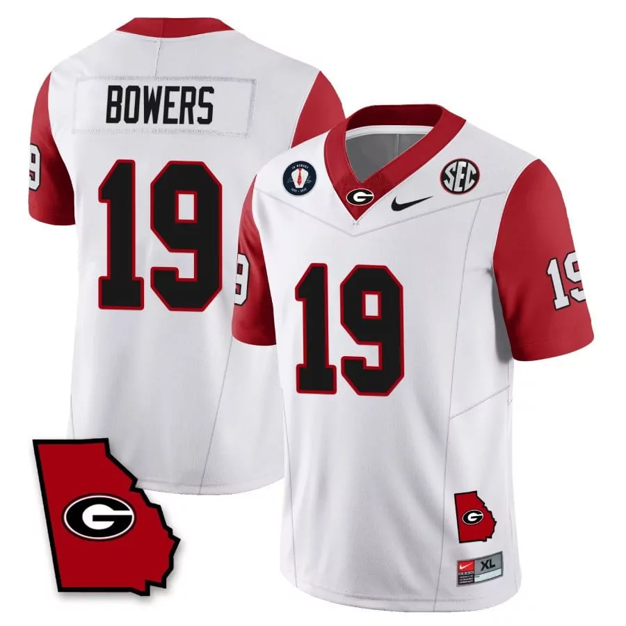Brock Bowers 19 Georgia Bulldogs Jersey White Championship 2023-2024 Men Red Black