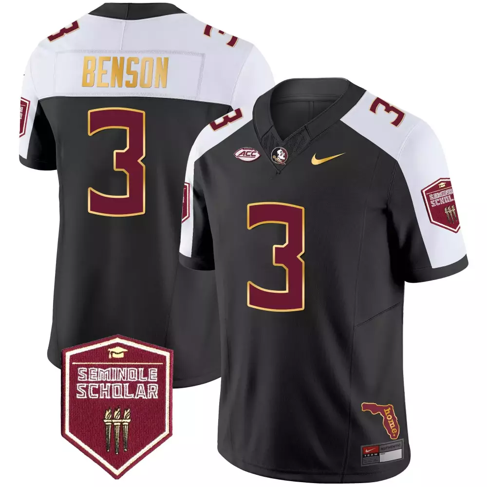 Trey Benson 3 Jersey Black Seminole Scholar Florida State Seminoles Men Maroon White
