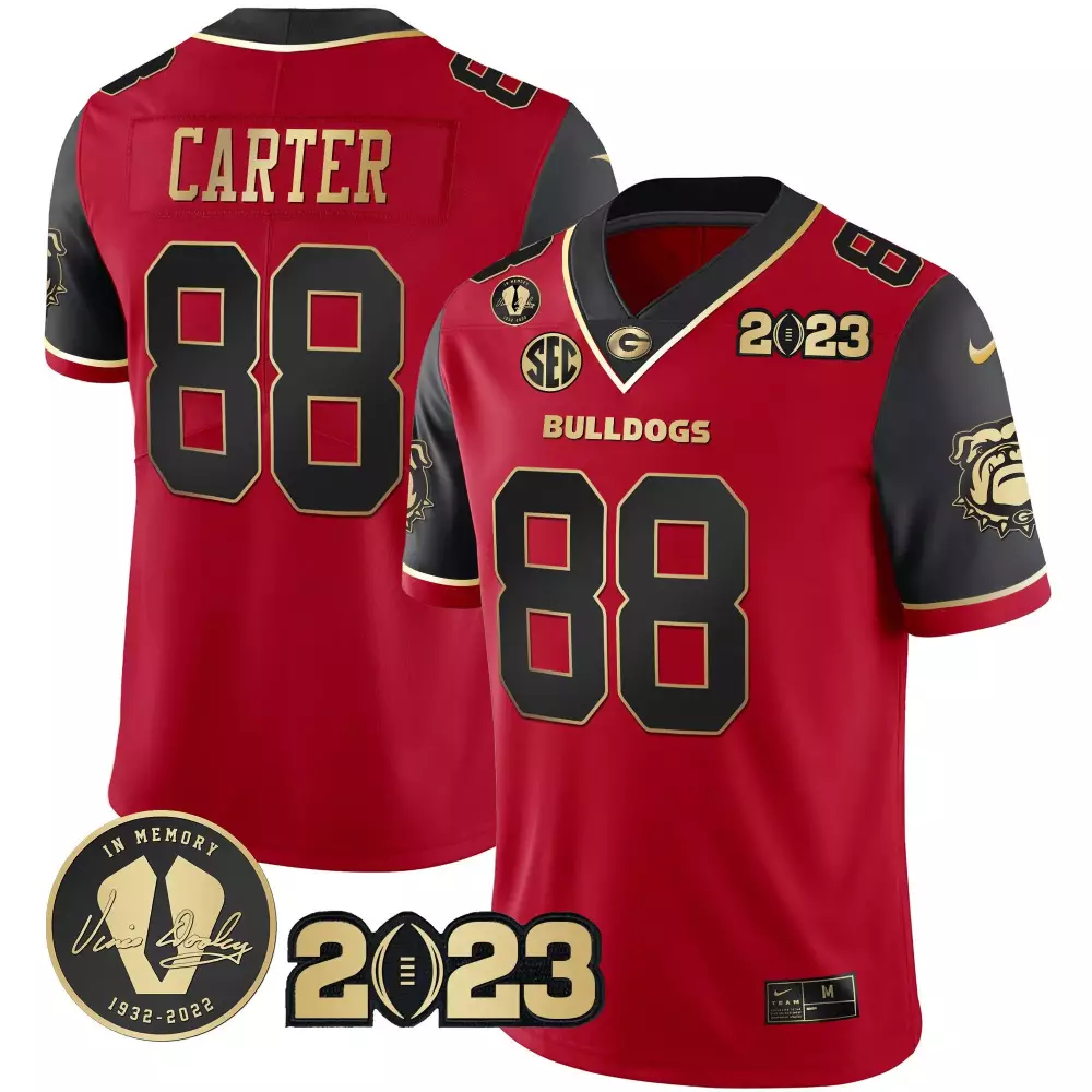 Carter Bulldogs 88 Jersey Red Championship Georgia Memory Vince Dooley 1932-2022 2023