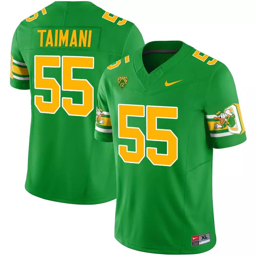 Sam Taimani 55 Oregon Ducks Jersey Green Men Yellow White Throwback v2 Stitched