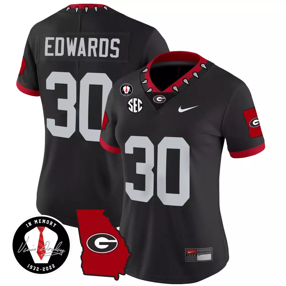 Daijun Edwards 30 Jersey Black In Memory Of Vince Dooley Georgia Bulldogs Women Red