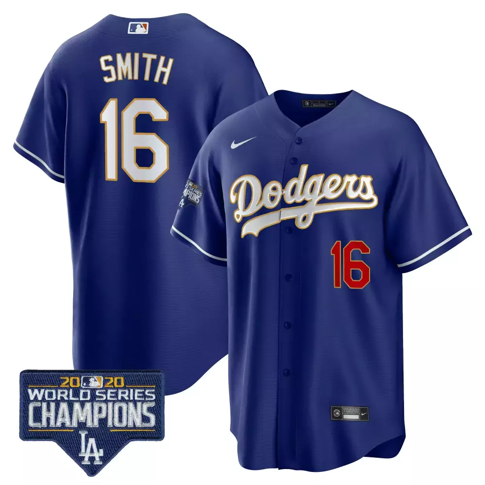 Will Smith 16 Dodgers Jersey Royal Blue 2020 World Series Champions Men White Red