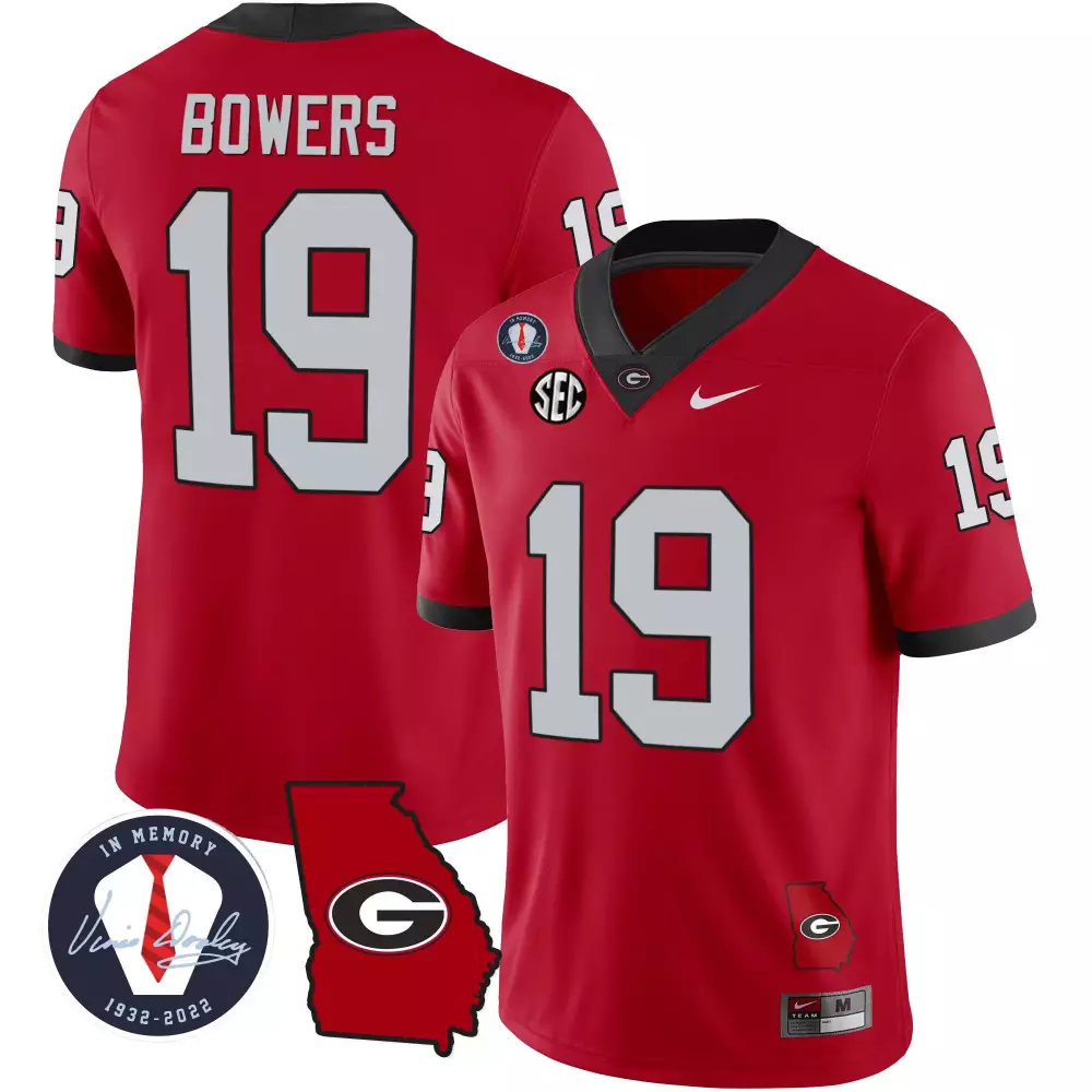 Brock Bowers 19 Georgia Bulldogs Jersey Red Vince Dooley Memorial Championship 2022