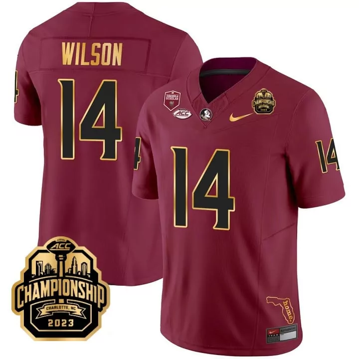Wilson 14 Florida State Seminoles Jersey Maroon ACC Championship Charlotte, Nc 2023 College Football Playoff