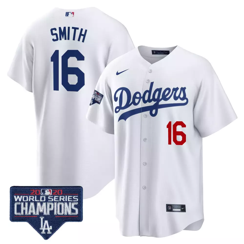 Will Smith 16 Los Angeles Dodgers Jersey White 2020 World Series Champions Men Blue