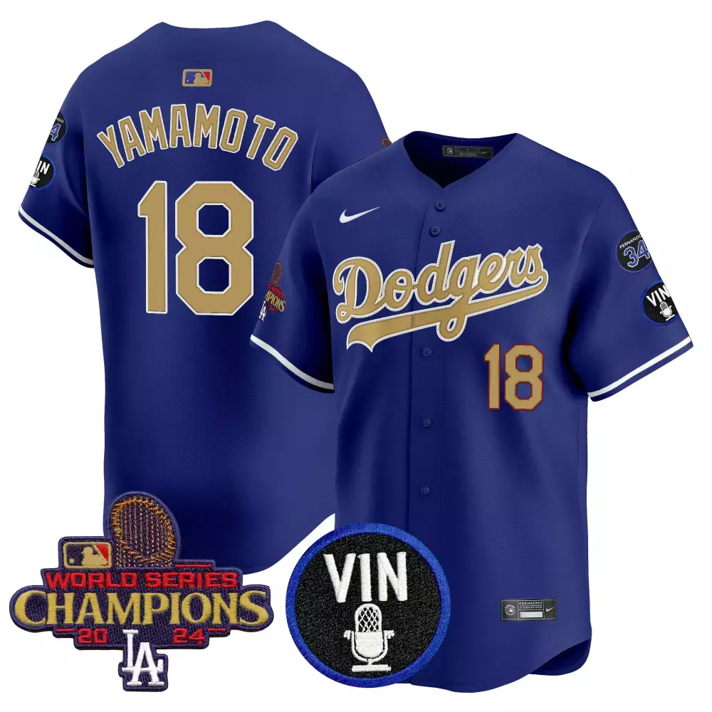 Bryant Vin 18 Dodgers Jersey Royal Blue World Series Champions 2024 Men Gold White