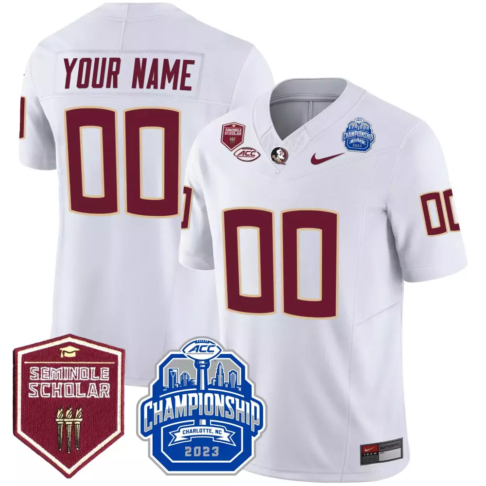 Custom Florida State Seminoles Jersey White 2023 ACC Championship Seminole Scholar