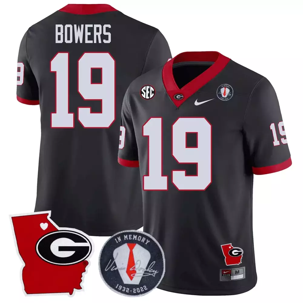 Brock Bowers 19 Georgia Bulldogs Jersey Black In Memory Of Vince Dooley Tie Signature
