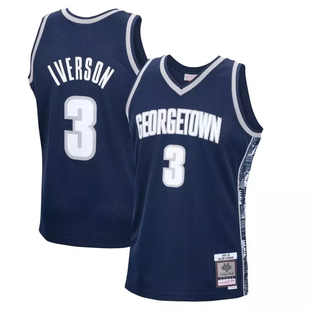Allen Iverson 3 Georgetown Jersey Navy Mitchell Ness Men White Gray Swingman Replica