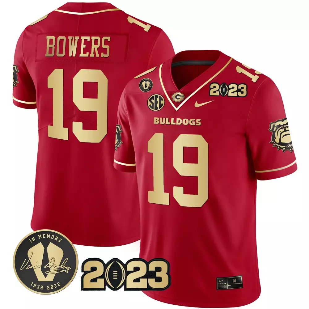 Brock Bowers 19 Georgia Bulldogs Jersey Red 2023 Championship Vince Dooley Memorial