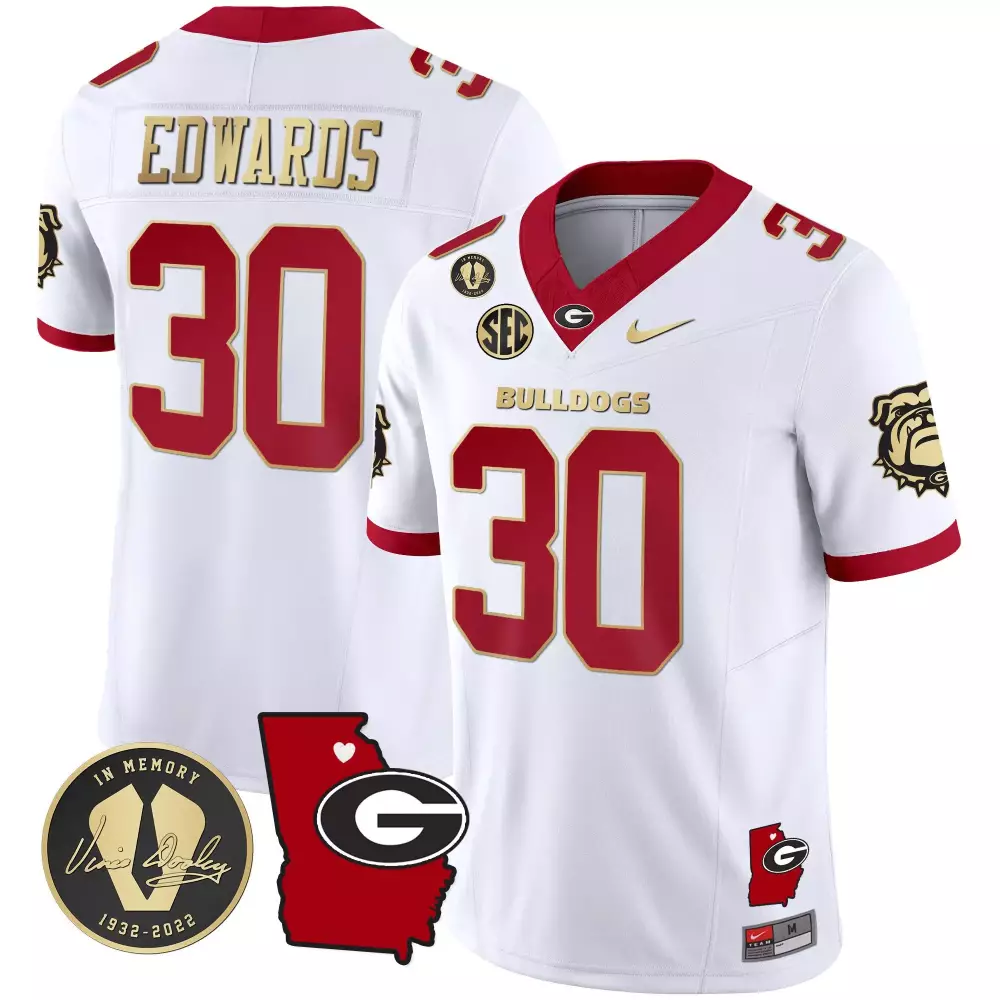Daijun Edwards 30 Jersey White Vince Dooley Tribute Georgia Bulldogs Memorial Men