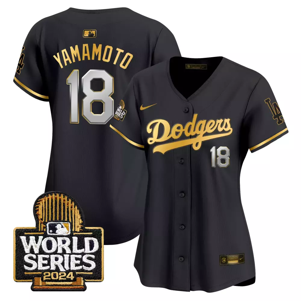 Yoshinobu Yamamoto 18 Dodgers Jersey Black World Series 2024 Men Gold Silver Vapor