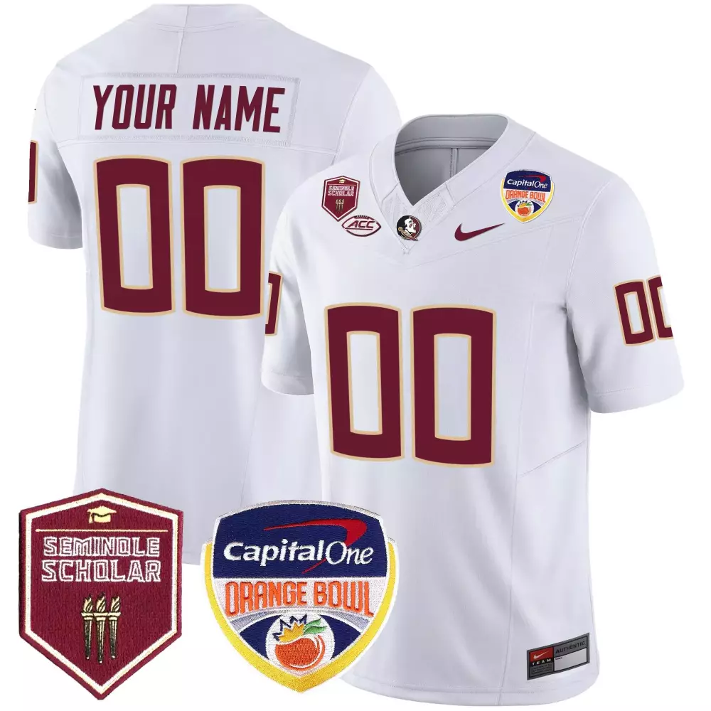 Custom Florida State Seminoles Jersey White Orange Bowl Capital One Seminole Scholar