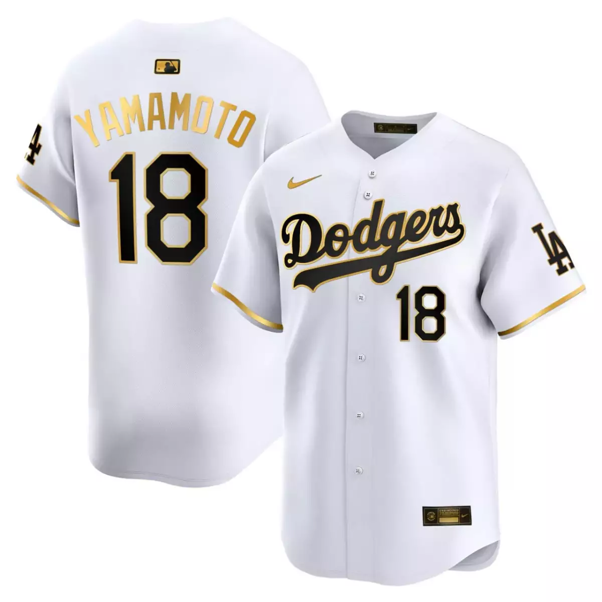 Yoshinobu Yamamoto 18 Dodgers Jersey White City Connect Authentic Men Black Gold