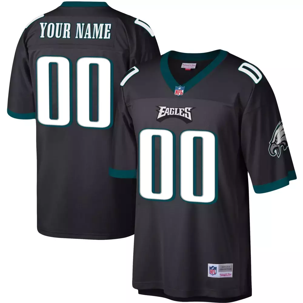 Custom Eagles Jersey Black Replica White Green Vapor All Stitched