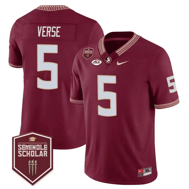 Jared Verse 5 Jersey Maroon Florida State Seminoles Seminole Scholar Men Gold White