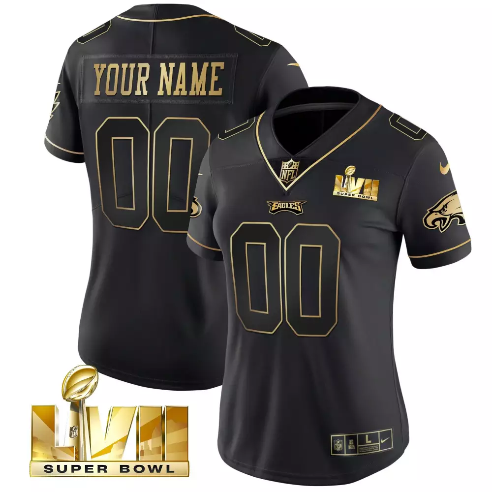 Custom Eagles Jersey Black Super Bowl Lvii Women Gold All Stitched Vapor