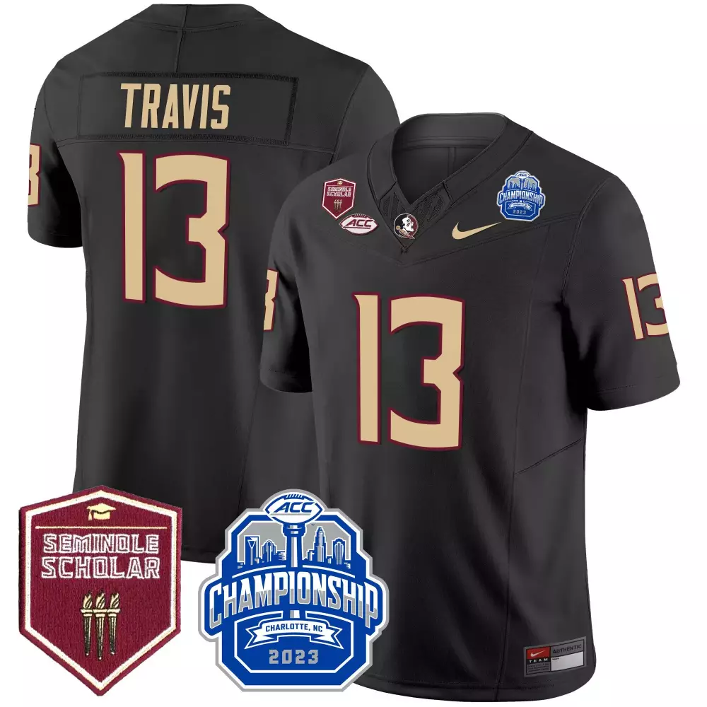 Travis Seminoles 13 Jersey Black Florida State Championship Charlotte, Nc 2023 Seminole Scholar