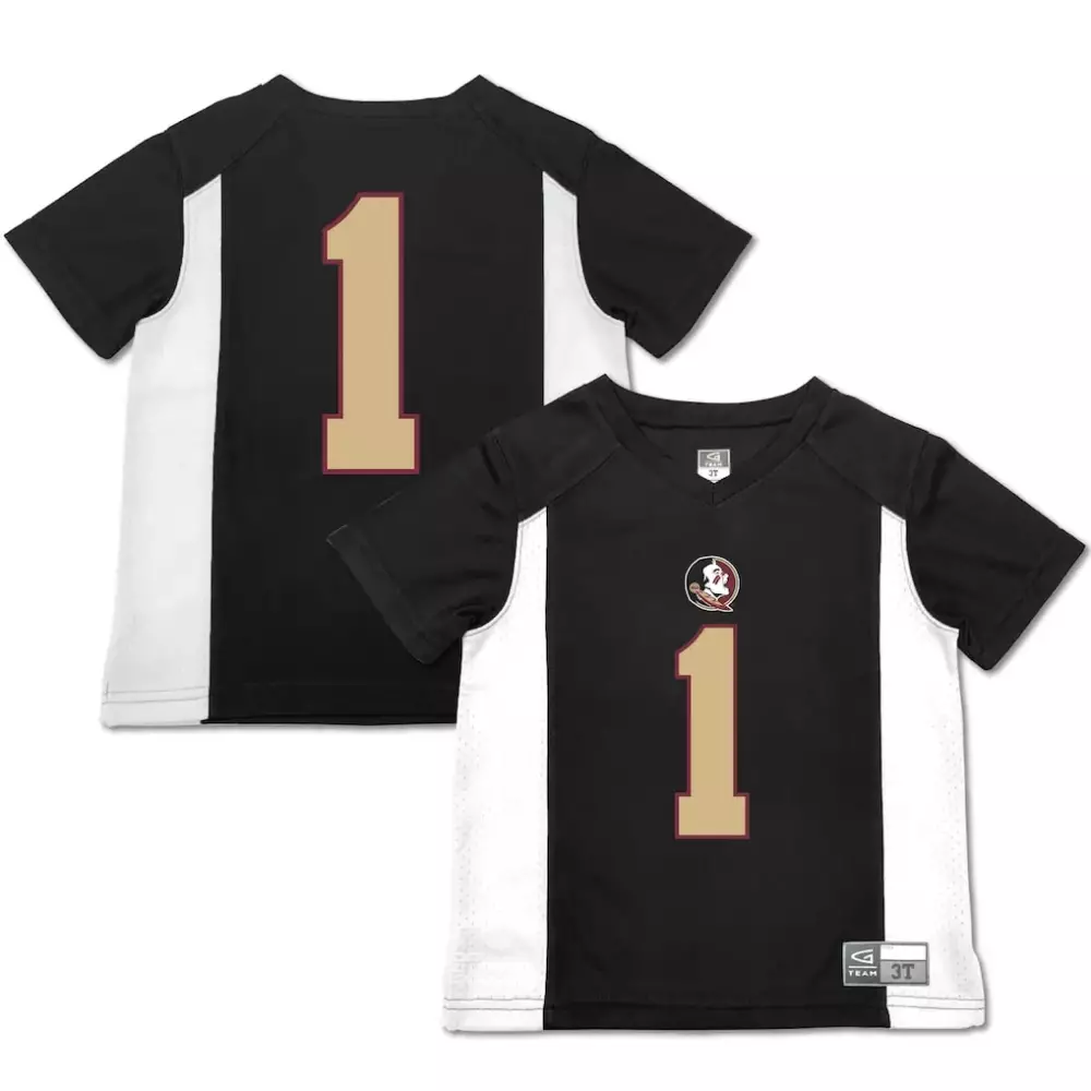 Custom Florida State Seminoles 1 Jersey Black Kids White Gold