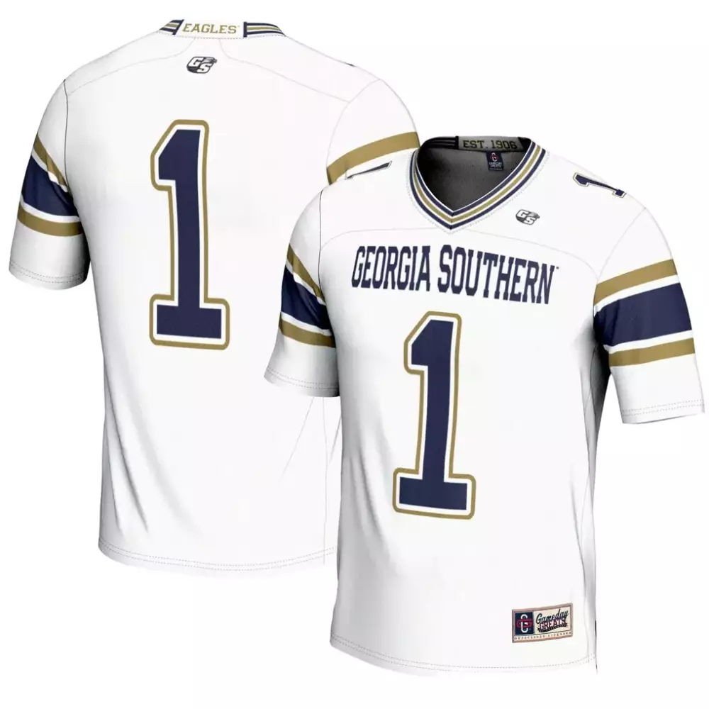 Georgia Southern 1 Jersey White Men Navy Blue Gold Gameday