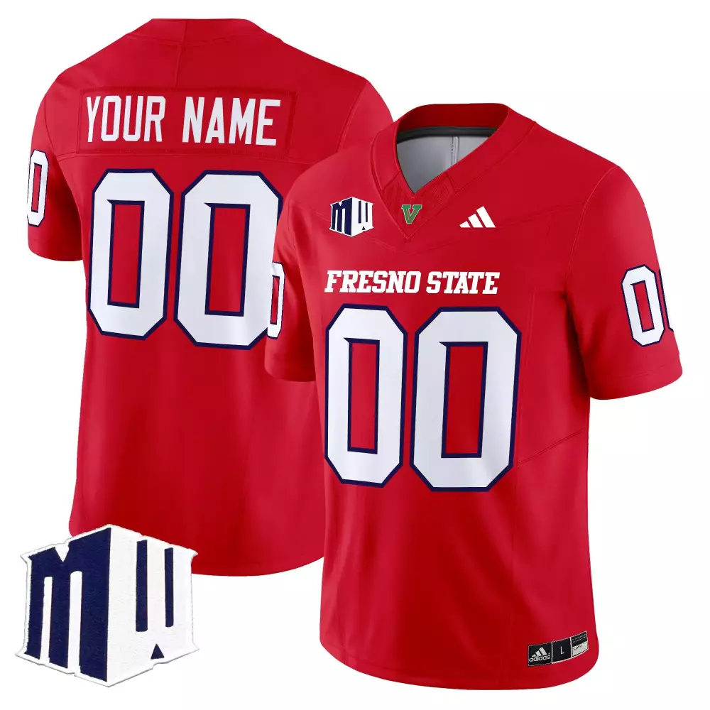 Custom Fresno State Jersey Red Mw White Blue All Stitched