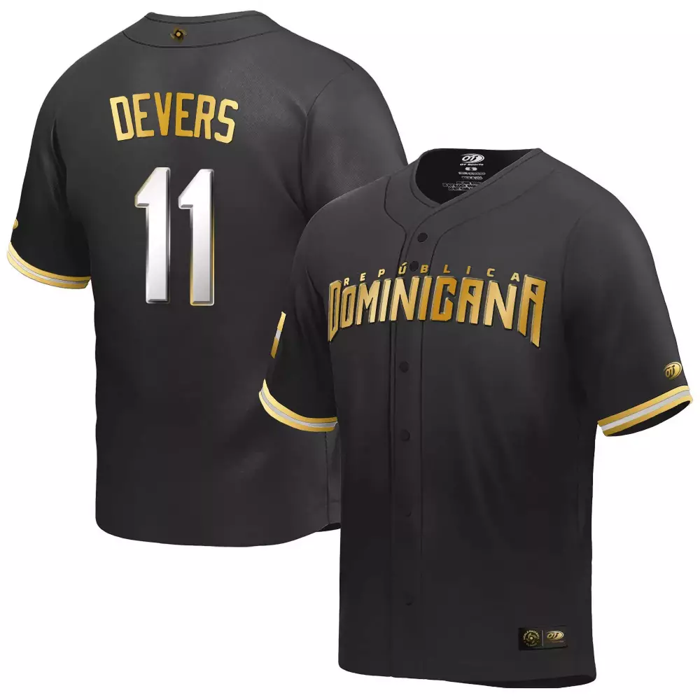 Devers Dominican 11 Dominicana Jersey Black Men Gold White Stitched Classic